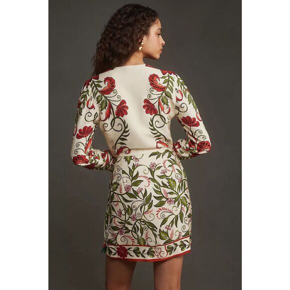 New Anthropologie Farm Rio Long-Sleeve Printed Wrap Mini Dress Size Large - Picture 2 of 8